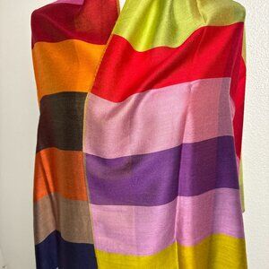 NWOT Rainbow Multicolor Plaid Scarf Shawl Silk & Viscose 27" x 70"
